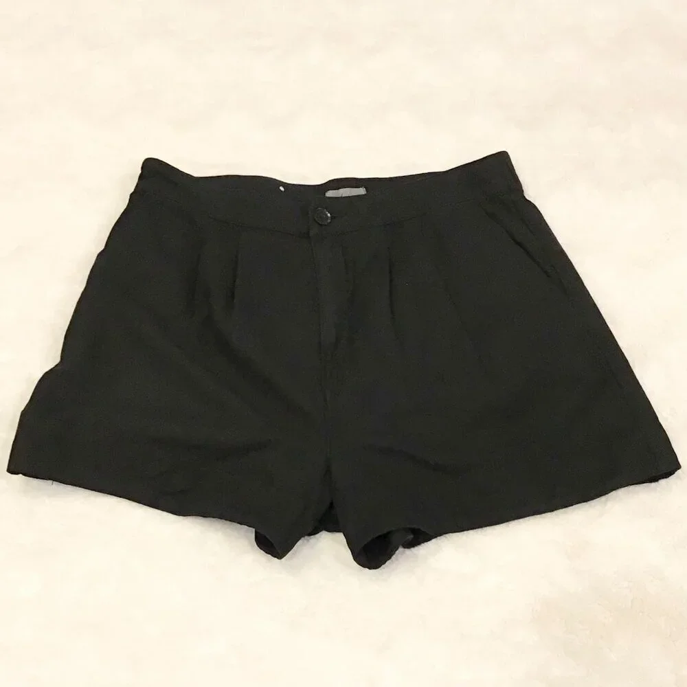 Joie Medium Pleated Linen Blend Women’s Black Shorts High Rise Pockets